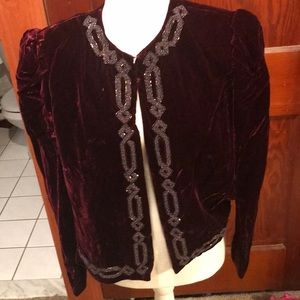 Vintage red velvet beaded Aztec style shoulder pads blazer